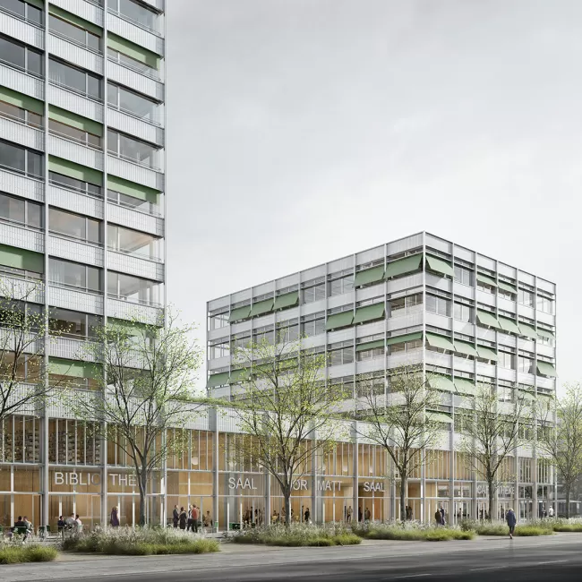 Blick vom Bushof auf das neue Zentrum Dorfmatt und die Passage als Verbindungsraum zu den S&auml;len., Bild: Filippo Bolognese Images